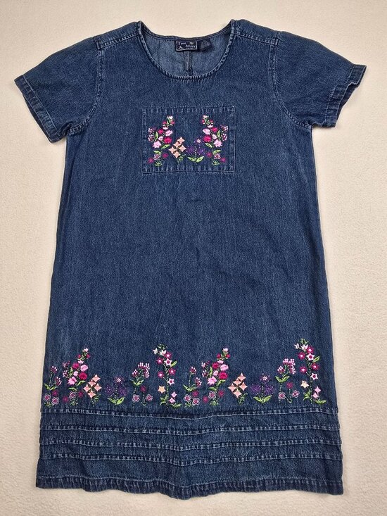 Jane Ashley Dresses & Skirts - Vintage Jane Ashley Denim Short Sleeve Dress Floral Embroidery Cottagecore Boho
